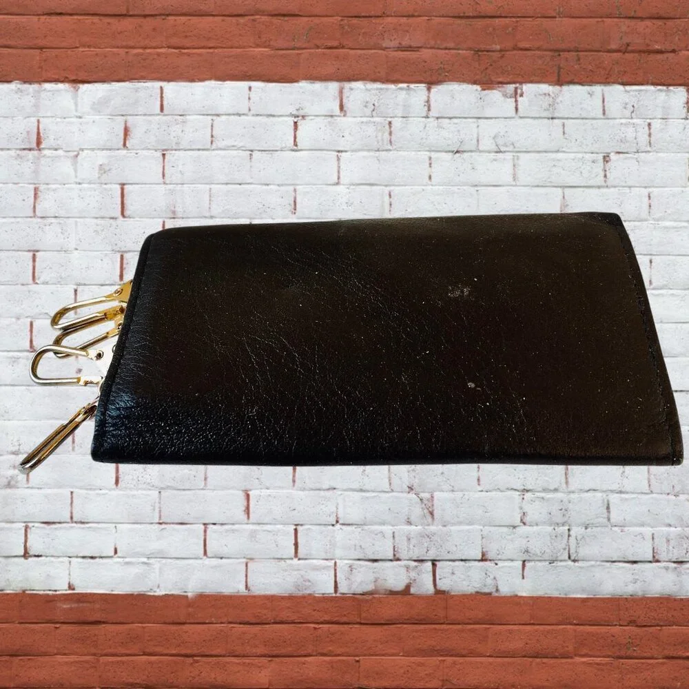 Valentino Rudy Italy Black Leather KEY COIN CARD Wallet Mens Tri-Fold